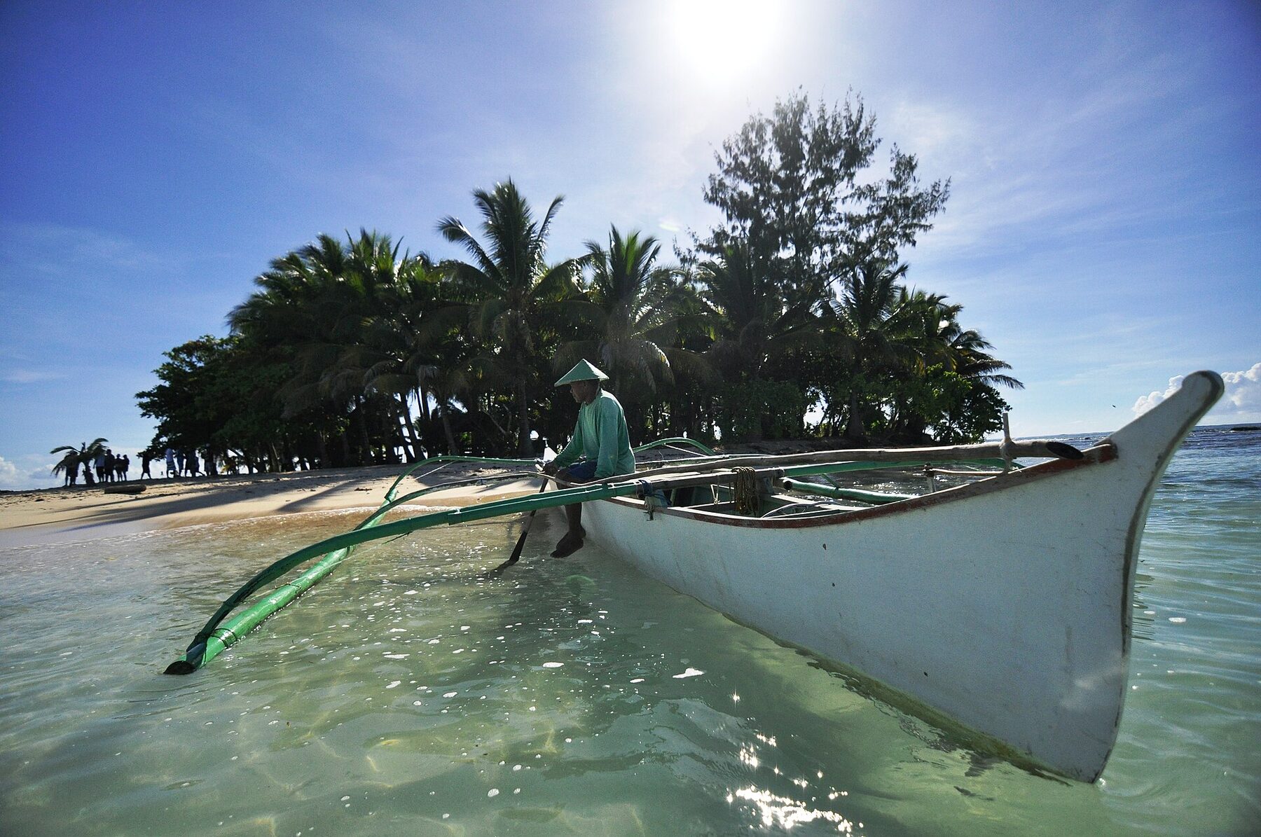 An outrigger banca on the beach at Guyam Island, Siargao