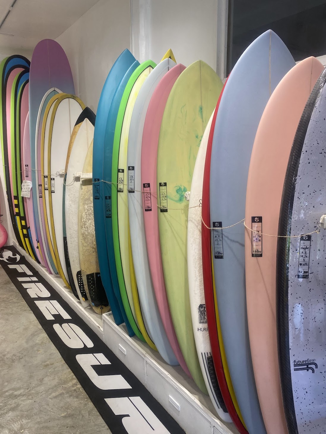 Surfboards on display at the OK Surf shop