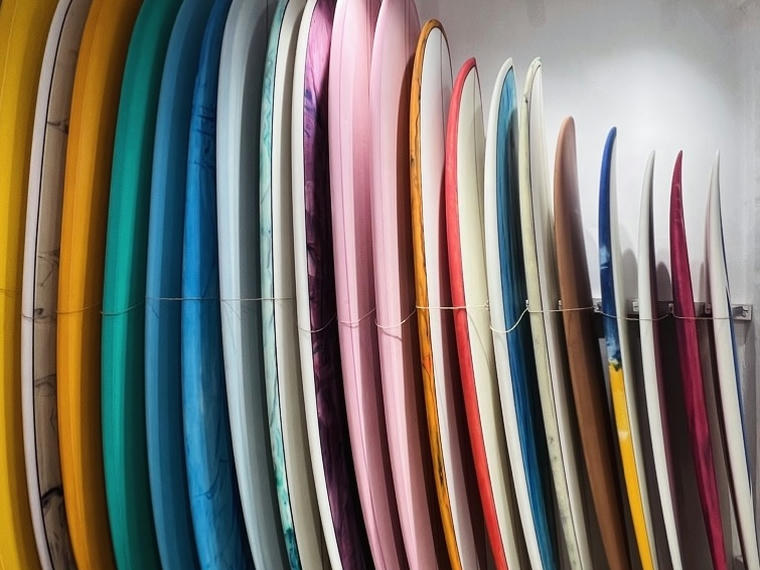 Surfboard on the repair bench at OK Surf