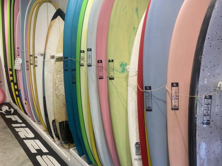 Boards on display at the OK Surf shop