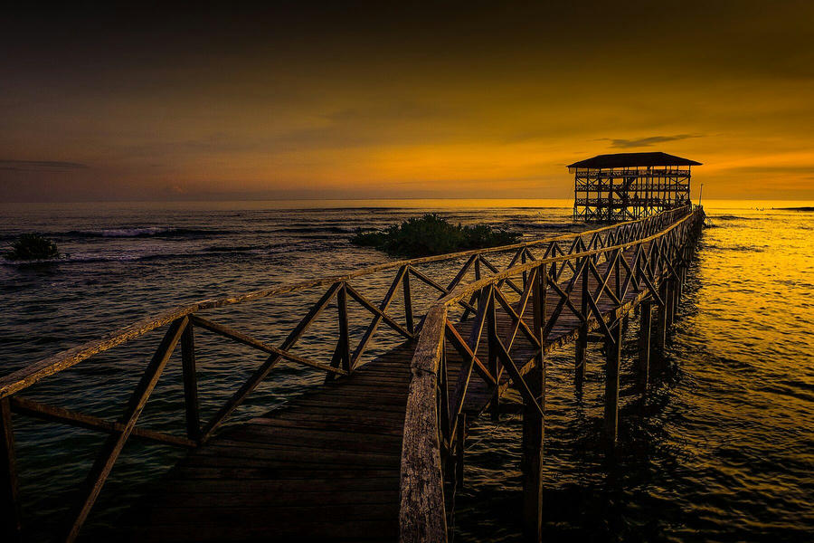 The Cloud 9 boardwalk and viewing tower at sunset, General Luna, Siargao